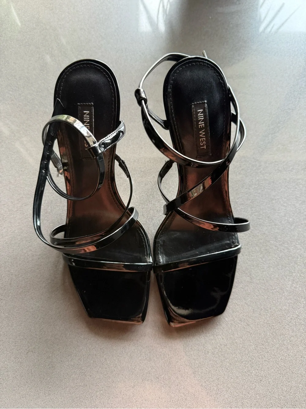 Nine West Black Strappy Square-Toe Heeled Sandals women's size US 7